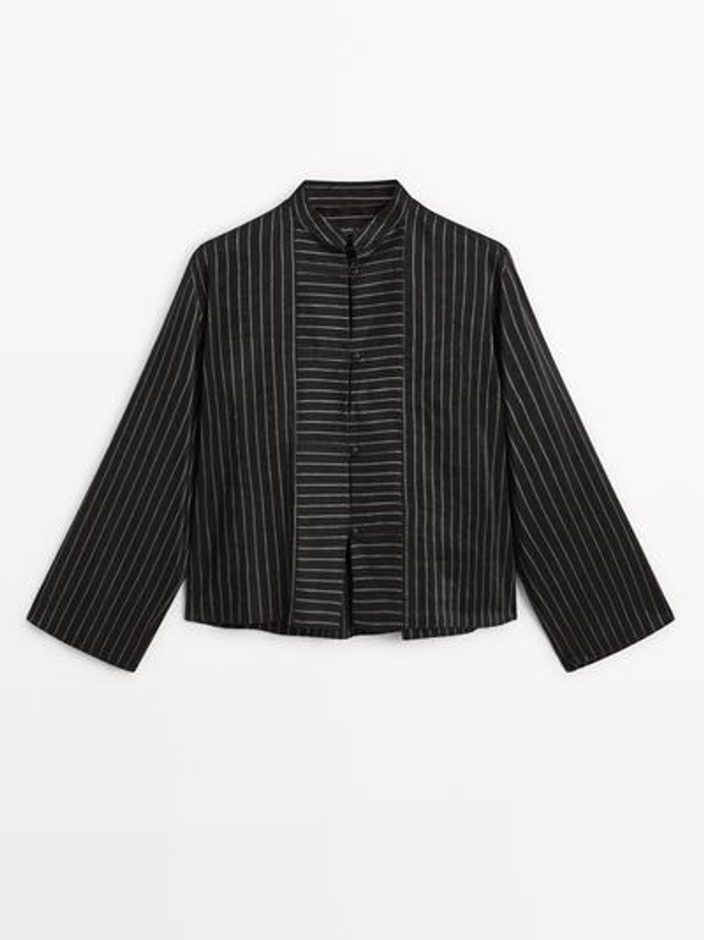 Massimo Dutti Рубашка в полоску с воротником-стойкой и деталью в форме нагрудника, черный