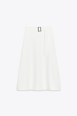 ZARA ЮБКА-ТРАПЕЦИЯ С РЕМНЕМ, БЕЛЫЙ