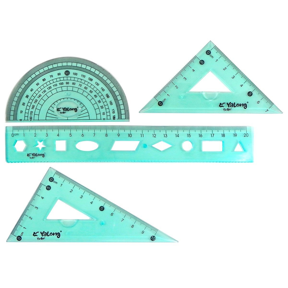 Набор чертежный Yalong, 20 см, пластиковый, 4 предмета, гибкий, цвета ассорти, пакет-пенал ПВХ с европодвесом
