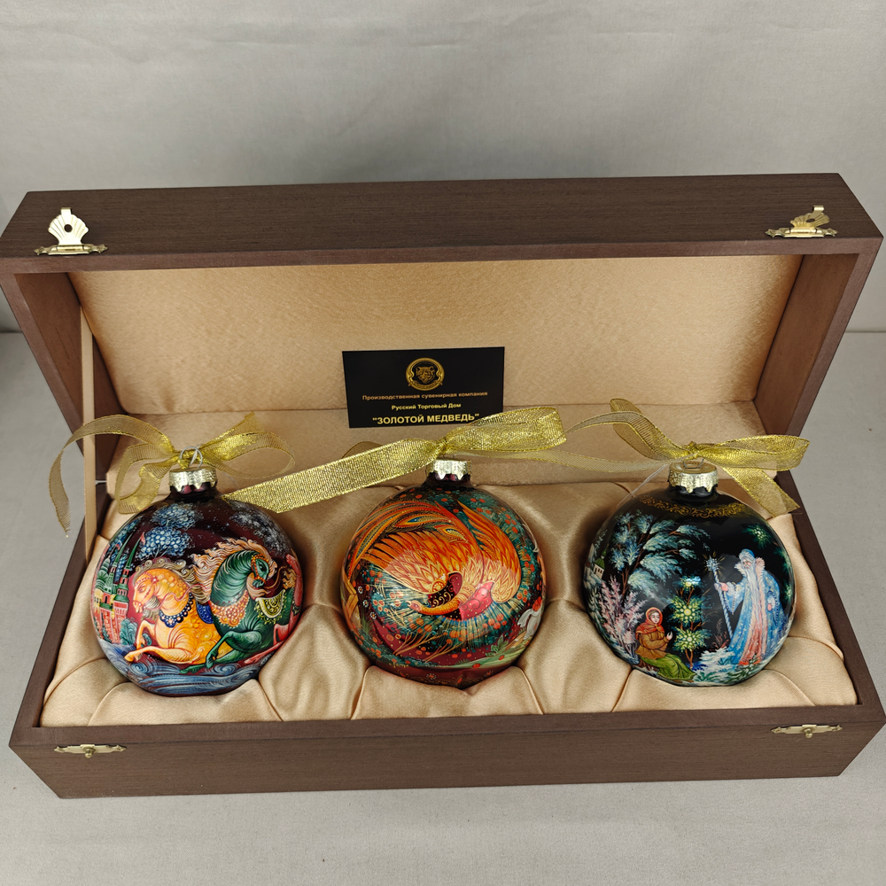 Набор из 3-х ёлочных шаров "Сказки" с росписью Палех