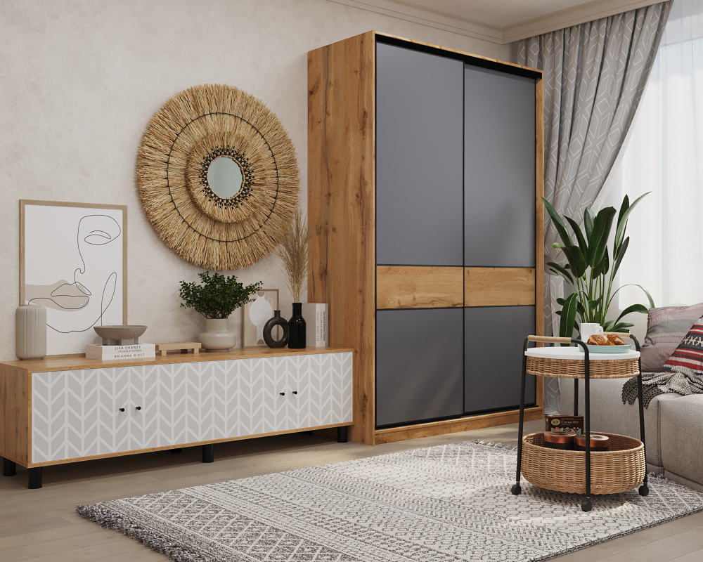 Шкаф-купе МАМА SLIM,125*60, Дуб вотан, Темно-серый