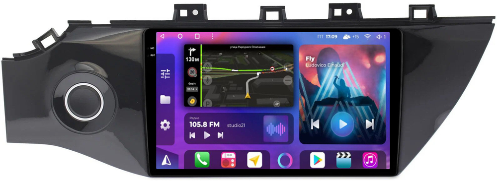 Магнитола для KIA Rio 4, Rio X-Line 2017-2020 (рамка 9 с кнопкой) - FarCar BM1160M-2K монитор 9.5" 2K QLED на Android 14, TS10, 4+32Гб, CarPlay, 4G SIM-слот