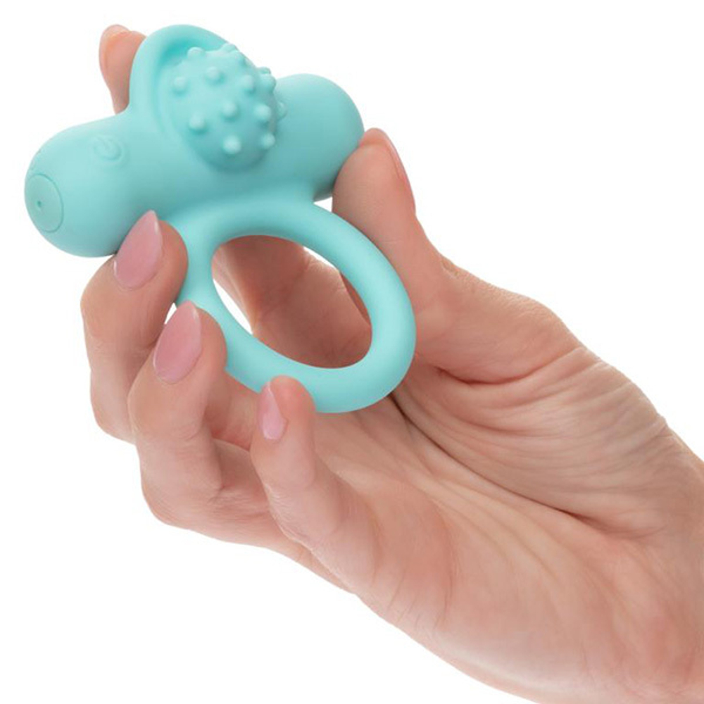 Аквамариновое эрекционное виброкольцо 3,75см California Exotic Novelties Silicone Rechargeable Nubby Lover’s Delight SE-1841-22-3
