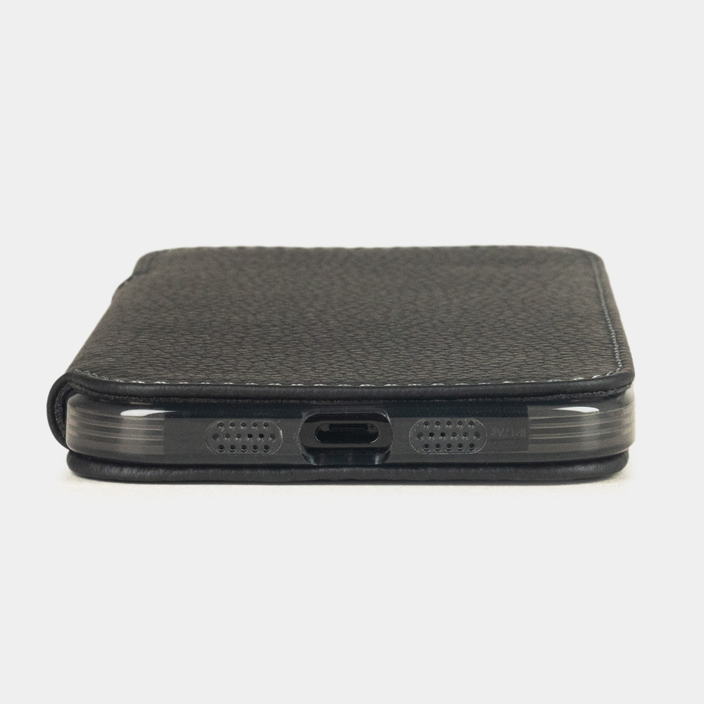 Чехол-книжка кожаная для iPhone 17 Air, теленок черного цвета