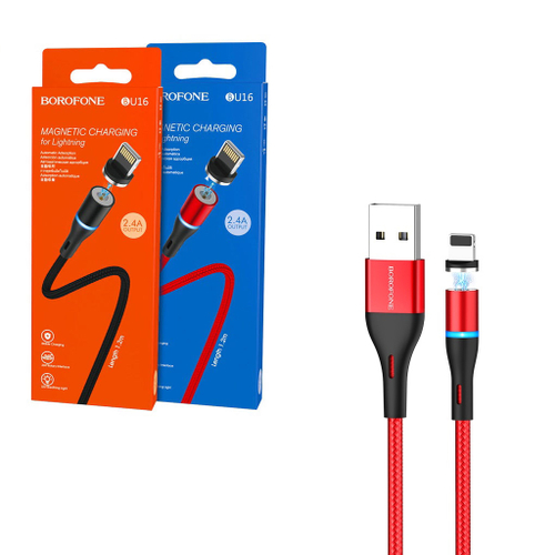 Магнитный кабель со съёмным разъёмом Lightning, 1,2 метра, красный цвет