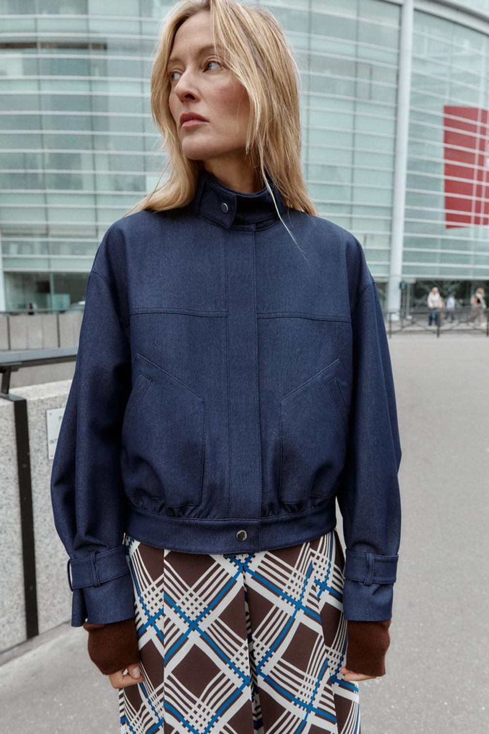 ZARA КУРТКА-БОМБЕР С ВОРОТНИКОМ-СТОЙКОЙ, ИНДИГО