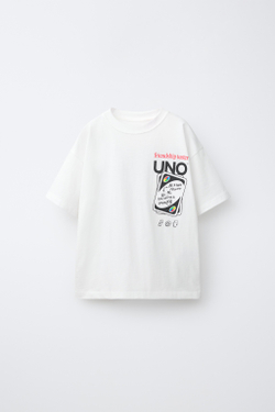 ZARA ФУТБОЛКА С ПРИНТОМ UNO ©, БЕЛЫЙ