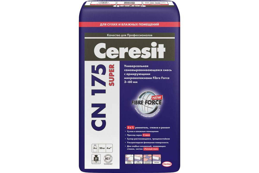 Смесь для пола самовыравнивающаяся универсальная Ceresit CN 175 Plus от 3 до 60 мм. 25 кг