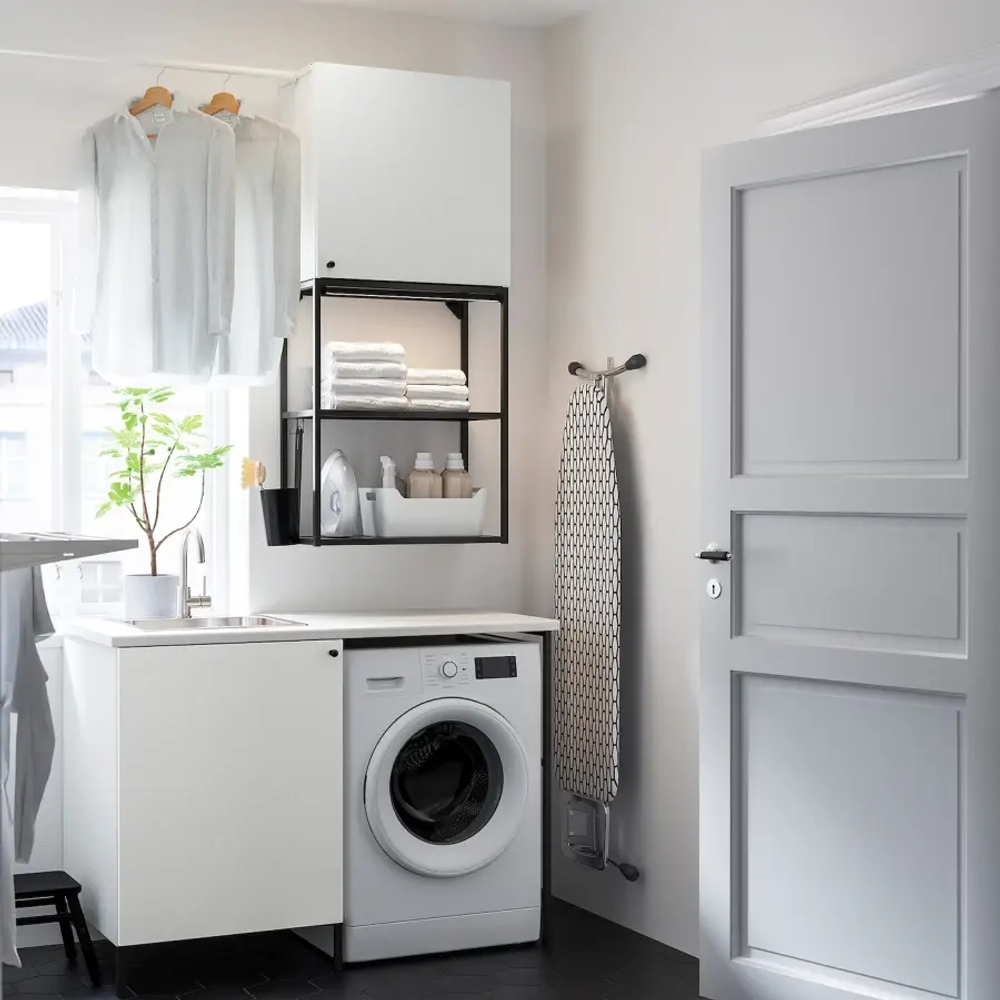 Комбинация для ванной - IKEA ENHET,  139x63.5x87.5 см, белый/антрацит, ЭНХЕТ ИКЕА