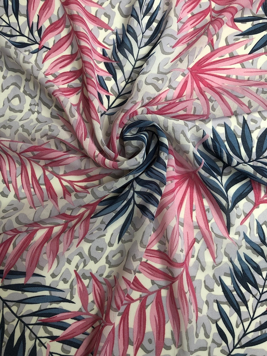 Шифон принт, папоротник синий/розовый на кремовом Моналиса BST3166D21