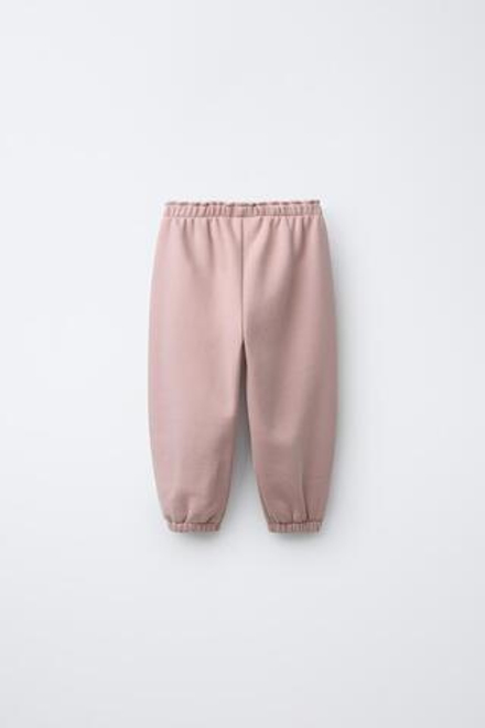 ZARA БРЮКИ-ДЖОГГЕРЫ С ЦВЕТОЧНЫМ КРУЖЕВОМ, ЦВЕТ РОЗОВОГО ДЕРЕВА