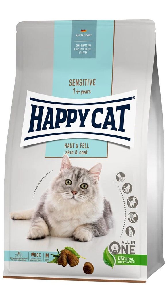 Сухой корм Happy Cat Sensitive для кошек для кожи и шерсти 300 г