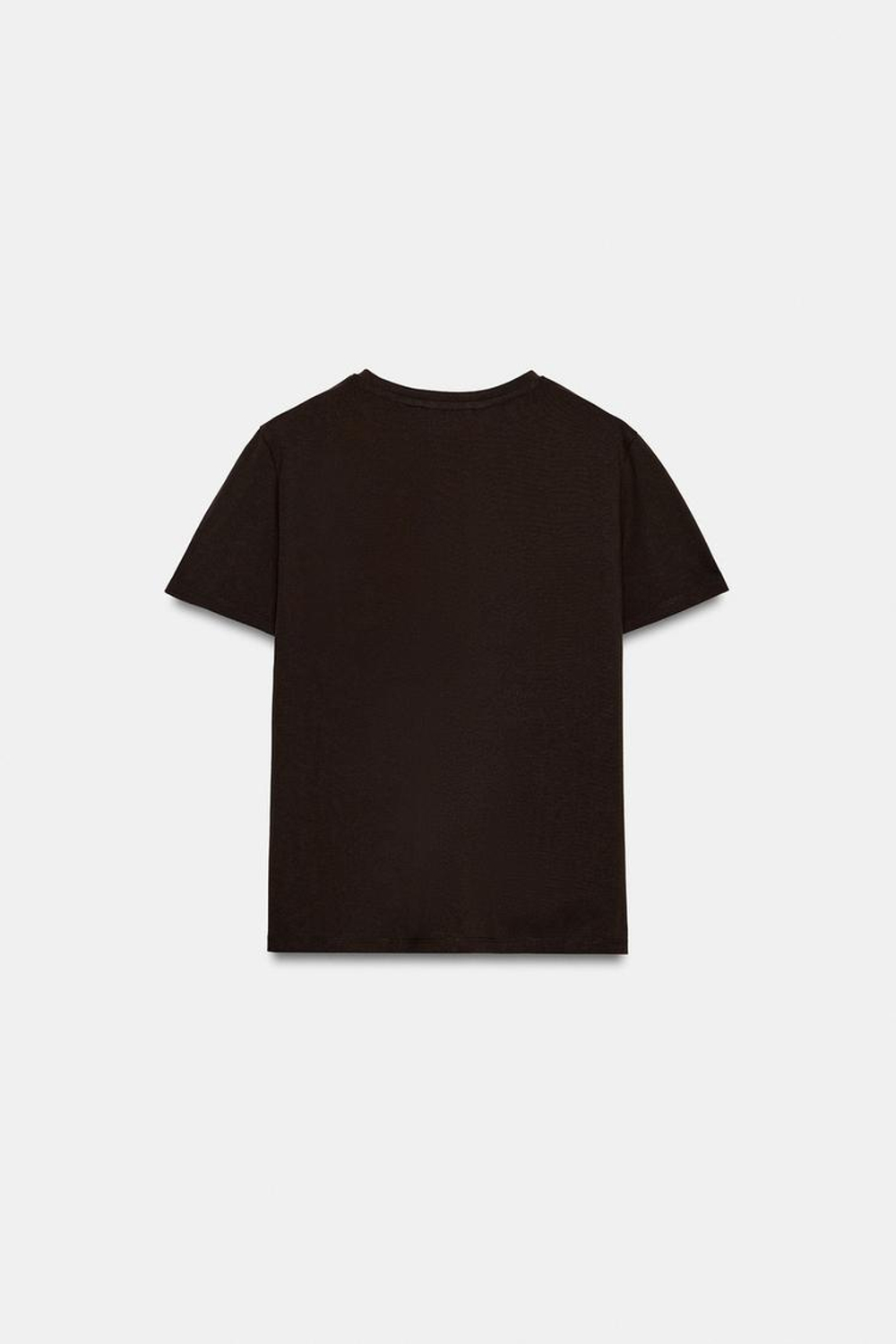 ZARA ХЛОПКОВАЯ ФУТБОЛКА В СТИЛЕ РУСТИК, ШОКОЛАДНЫЙ