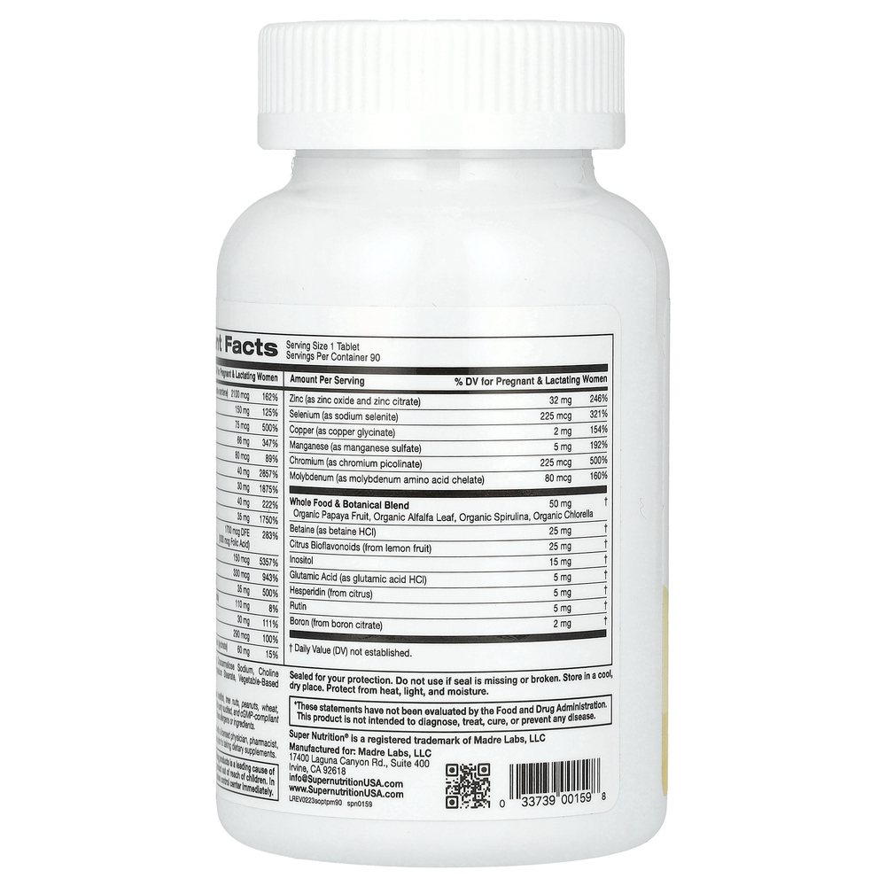 Super Nutrition, Simply One, пренатальные мультивитамины тройного действия, 90 таблеток