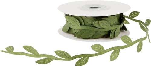 Лента тканевая Изящные листья, зеленый К