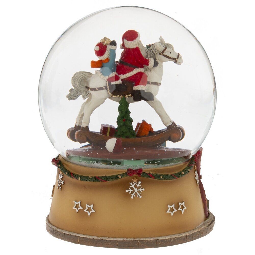 GAEM Фигурка декор в стекл шаре "Дед Мороз на лошадке" (муз и вьюга, 3xAAA н/п), D 15 см, L14 W14 H19 см