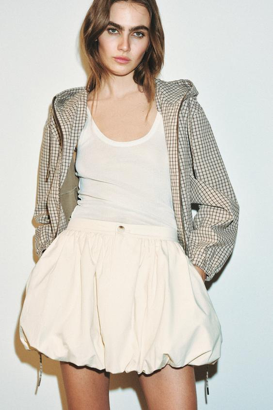 ZARA ЮБКА-БАЛЛОН МИНИ, ЭКРЮ