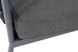 "Диего" диван 2-местный плетеный из роупа, каркас алюминий темно-серый (RAL7024) муар, роуп темно-серый круглый, ткань темно-серая 027