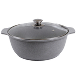 Кастрюля-жаровня алюминевая «Мраморная» 3 л со стеклянной крышкой, литой алюминий, светлый мрамор КМ-жмс32а