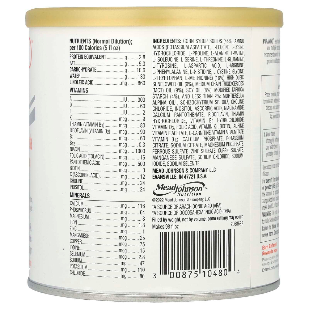 Enfamil, PurAmino ™, гипоаллергенная смесь для детей от 0 до 24 месяцев, 400 г (14,1 унции)