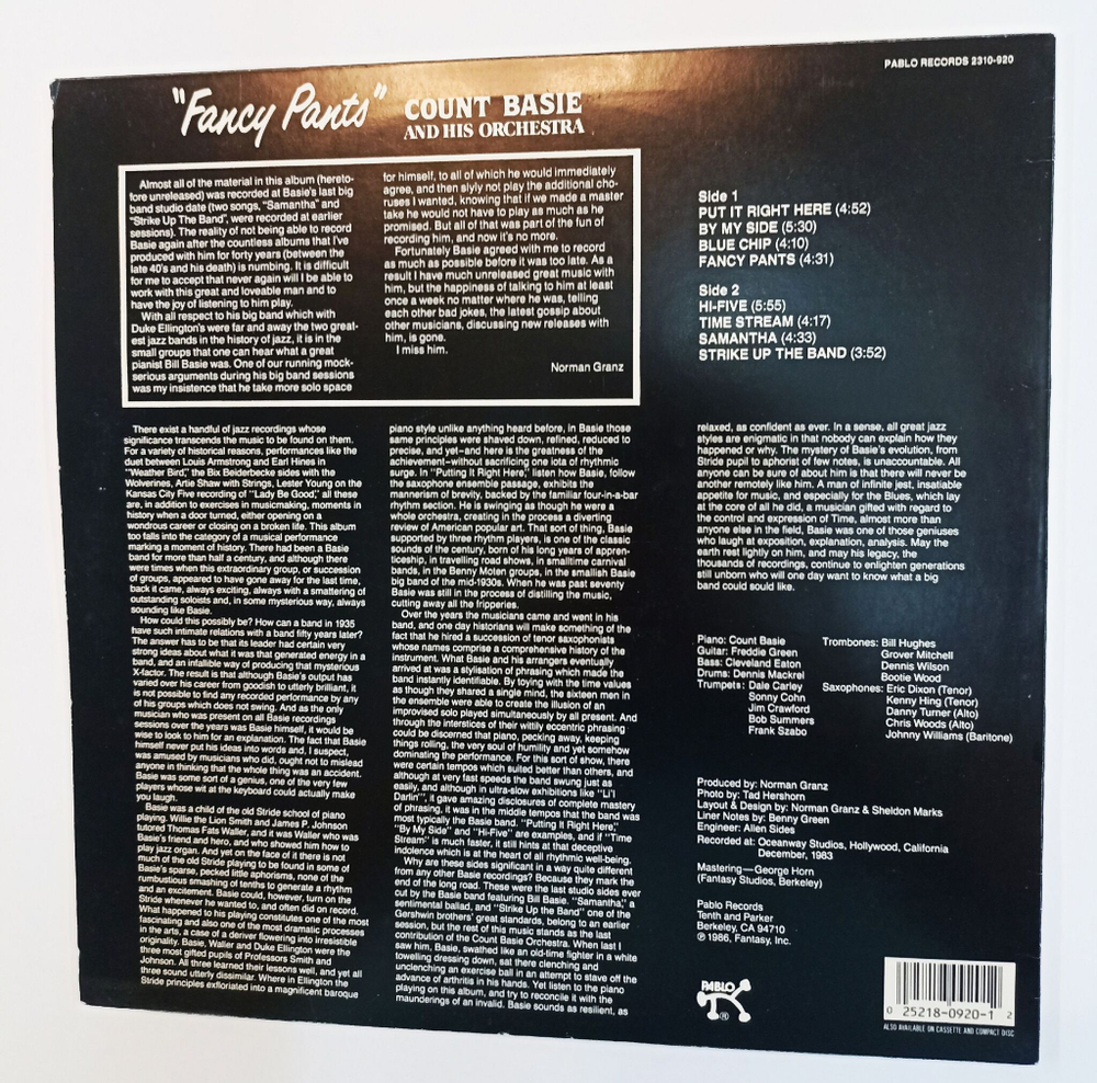 Винтажная виниловая пластинка LP Count Basie And His Orchestra Fancy Pants (USA 1987)