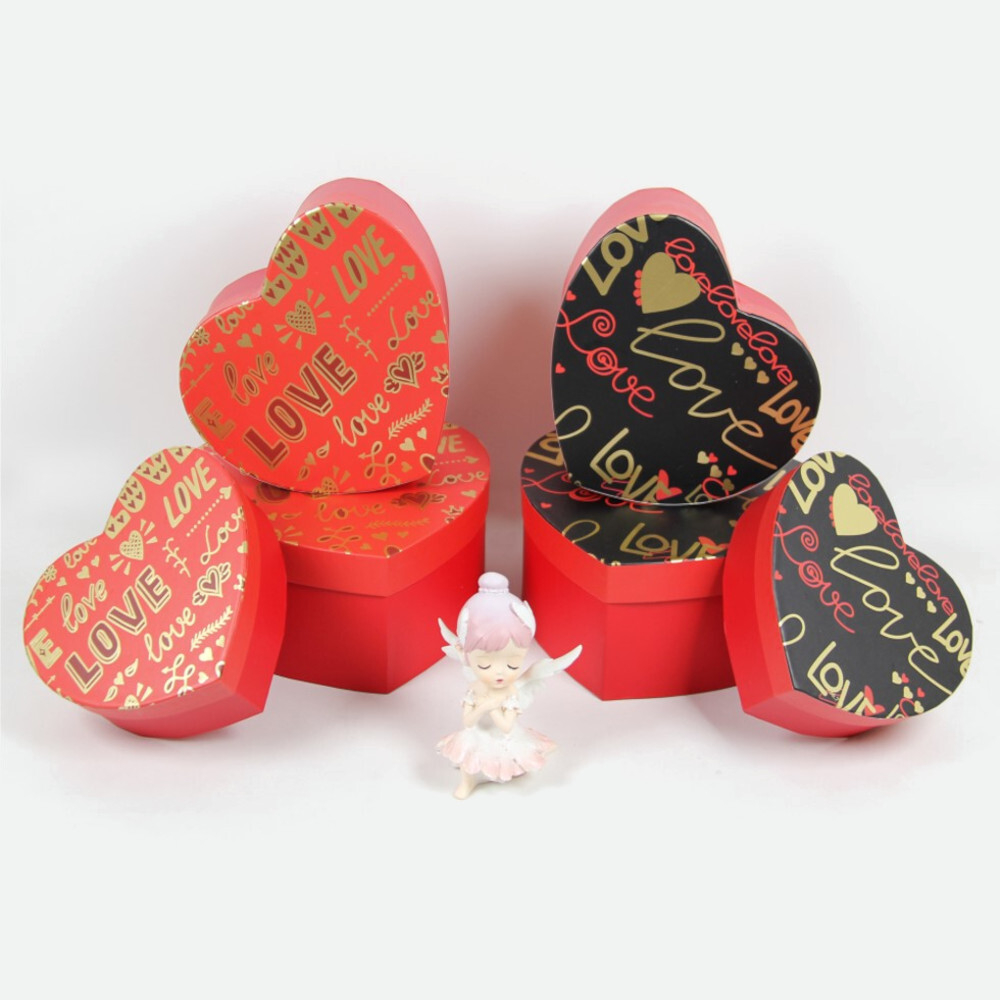 Набор подарочных коробок 3в1 "Сердце" черный/красный 16*14*6, 19*17*7.5, 22*20*9см