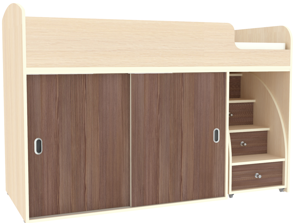 Кровать-чердак КарИВи Малыш Купе  Дуб Молочный Бодего Темный
