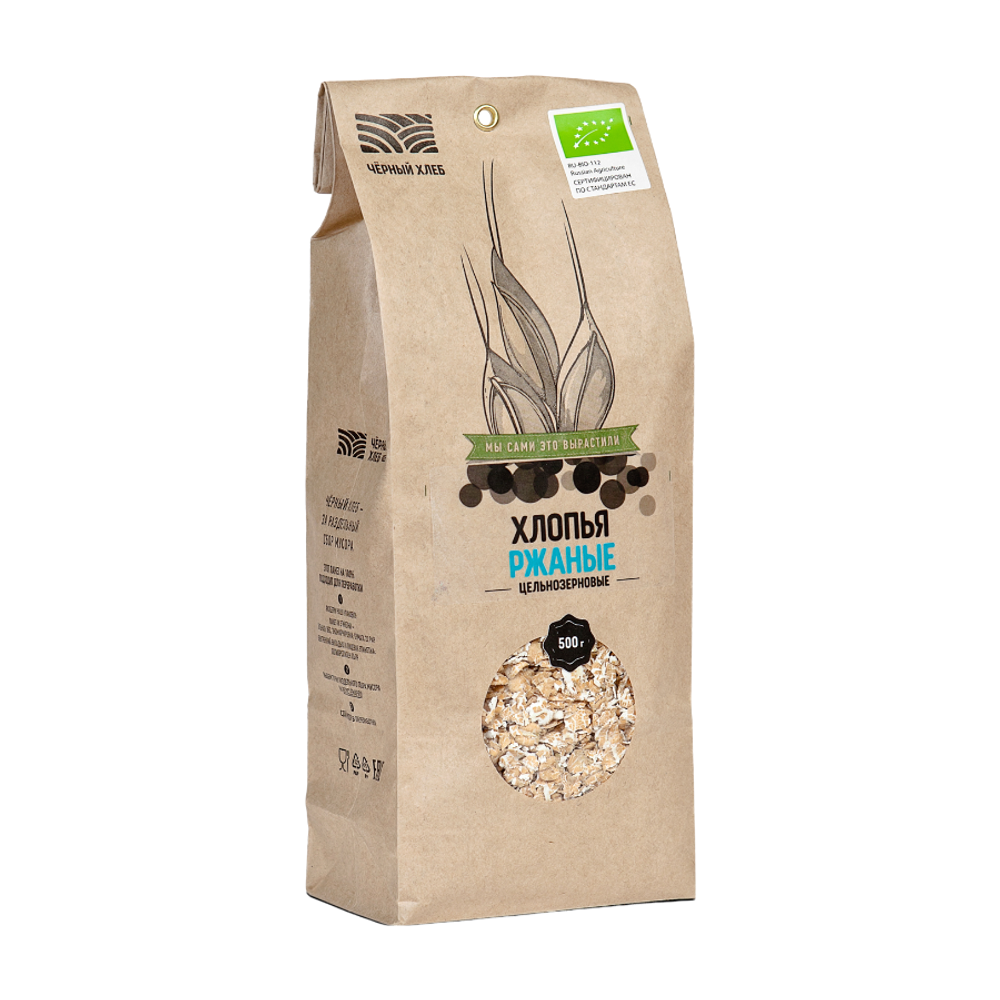 Хлопья ржаные цельнозерновые 500гр (ЧЕРНЫЙ ХЛЕБ)