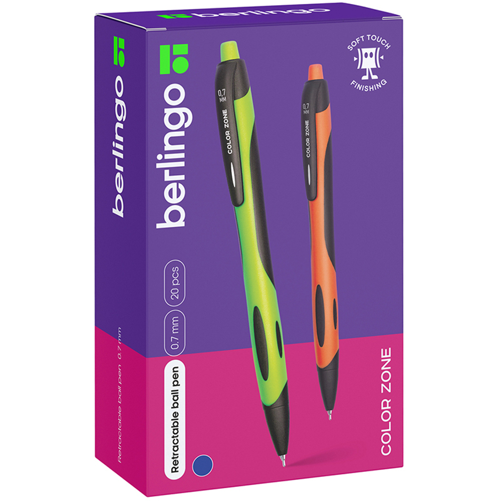 Ручка шариковая Berlingo "Riteline" автоматическая, 0,7 мм, синяя, грип, ассорти