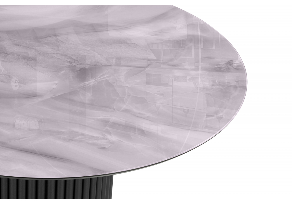 Стол стеклянный Woodville Барел 110 серый мрамор, черный, ножки черные