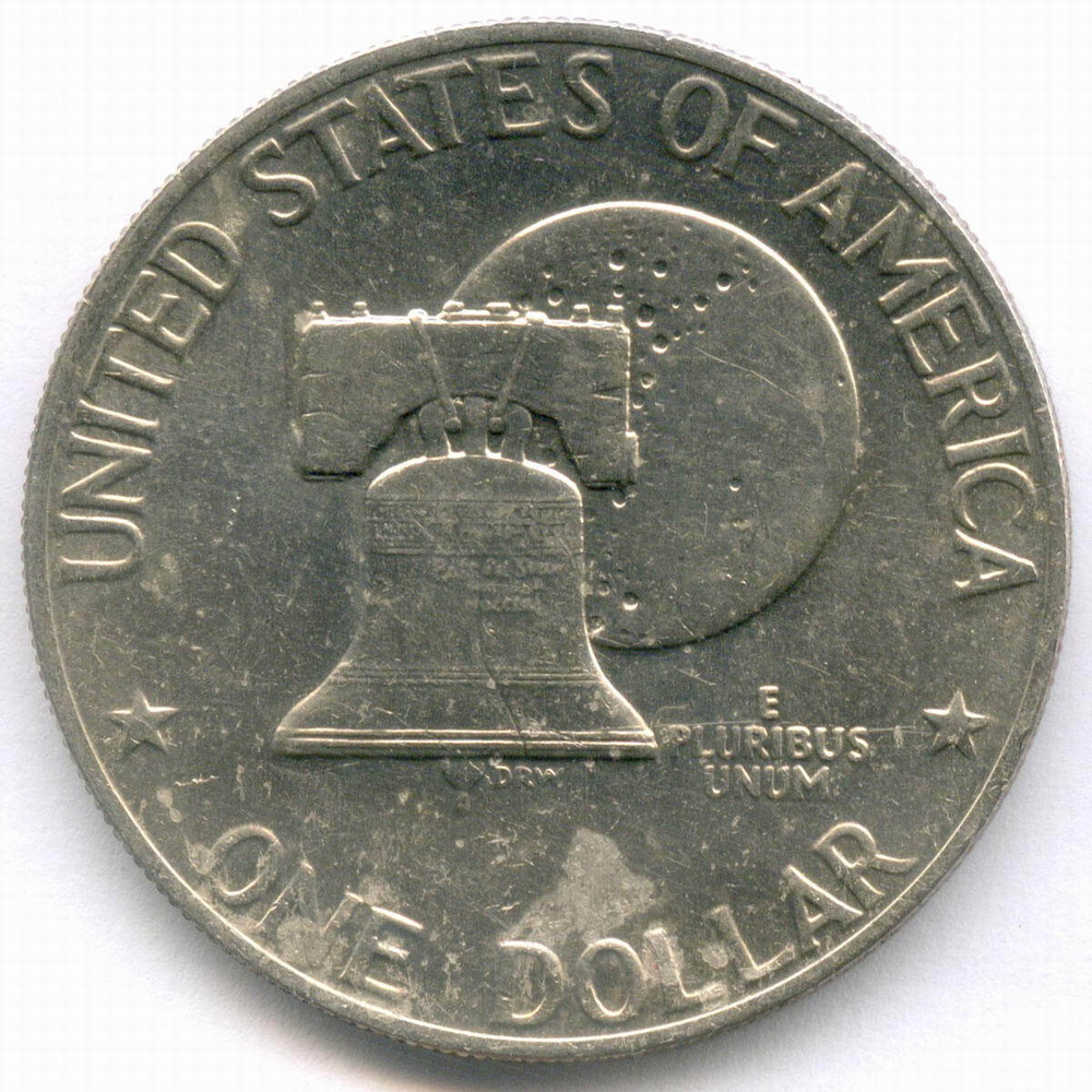 1 доллар 1976 год (без знака - Philadelphia). США. 200-летие Декларации независимости. Медь с медно-никелевым покрытием, диаметр 38.1 мм. XF-