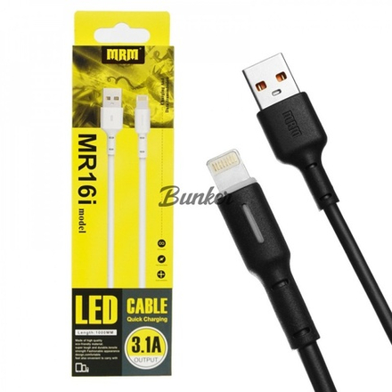 Кабель 8-pin-Type-C MRM PD70, черный пластик штекер,1м,круглый черный нейлон, 3.1А