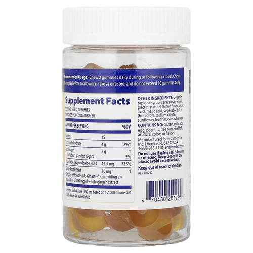 Enzymedica, жевательные таблетки с имбирем и витамином B6, со вкусом лимона и имбиря, 60 жевательных таблеток