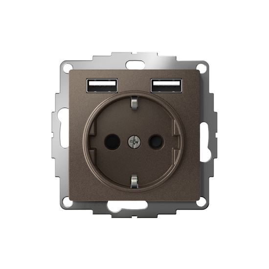 Розетка 1-м СП AtlasDesign 16А IP20 с 2-мя заряд. устройствами USB тип A+A 5В/2.4А 2х5В/1.2А механизм мокко SE ATN000630