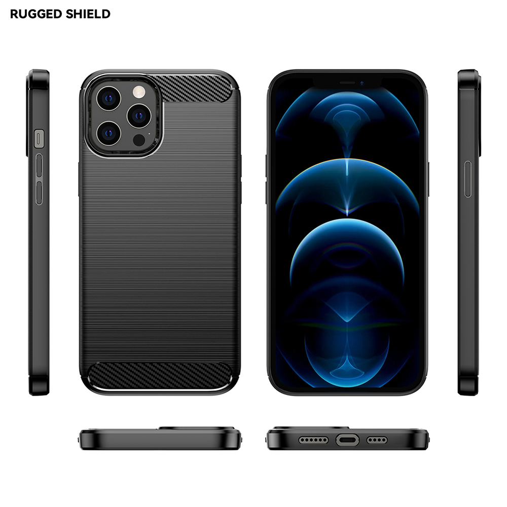 Чехол черного цвета с дизайном под карбон на iPhone 12 Pro Max, серия Carbon от Caseport