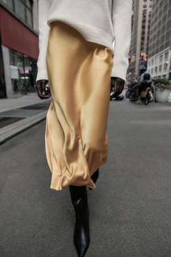 ZARA АТЛАСНАЯ ЮБКА МИДИ, ЖЕЛТЫЙ