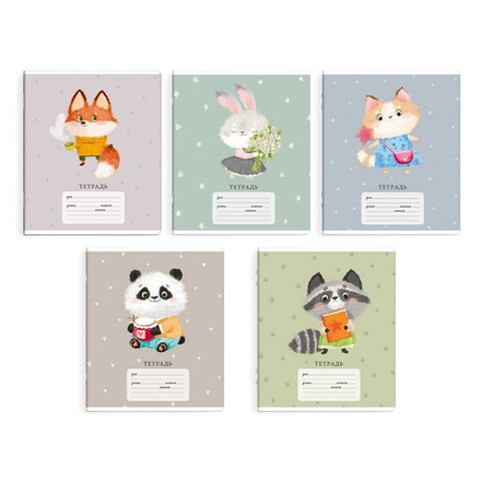 Тетрадь А5 12л кл. Феникс+ "Пастельные зверушки" выб.УФ-лак, белизна 100%