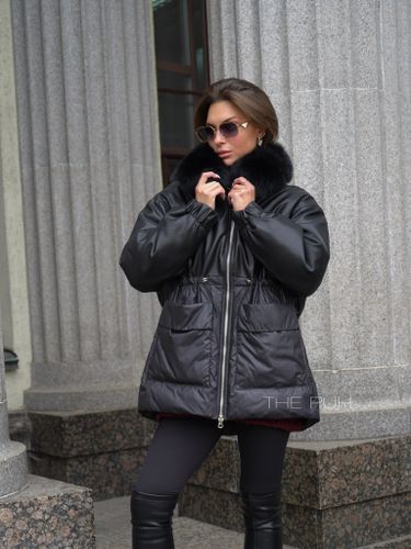 Комбинированный черный пуховик