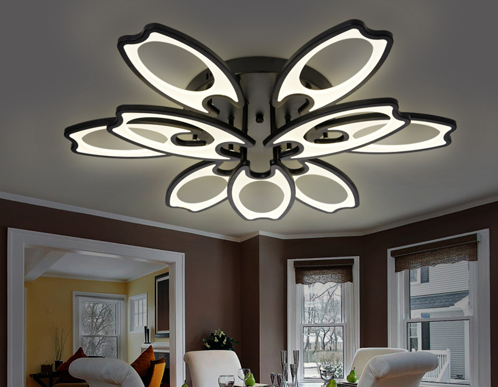 Потолочный светодиодный светильник с пультом FA581/6+3 BK черный 162W 700*640*120 (ПДУ РАДИО 2.4G)