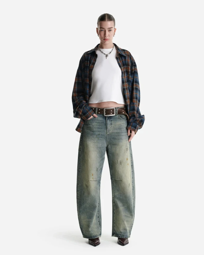 Рубашка в клетку оранжево-синяя