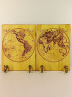 Ключница настенная «Старая карта Мира». 4 крючка