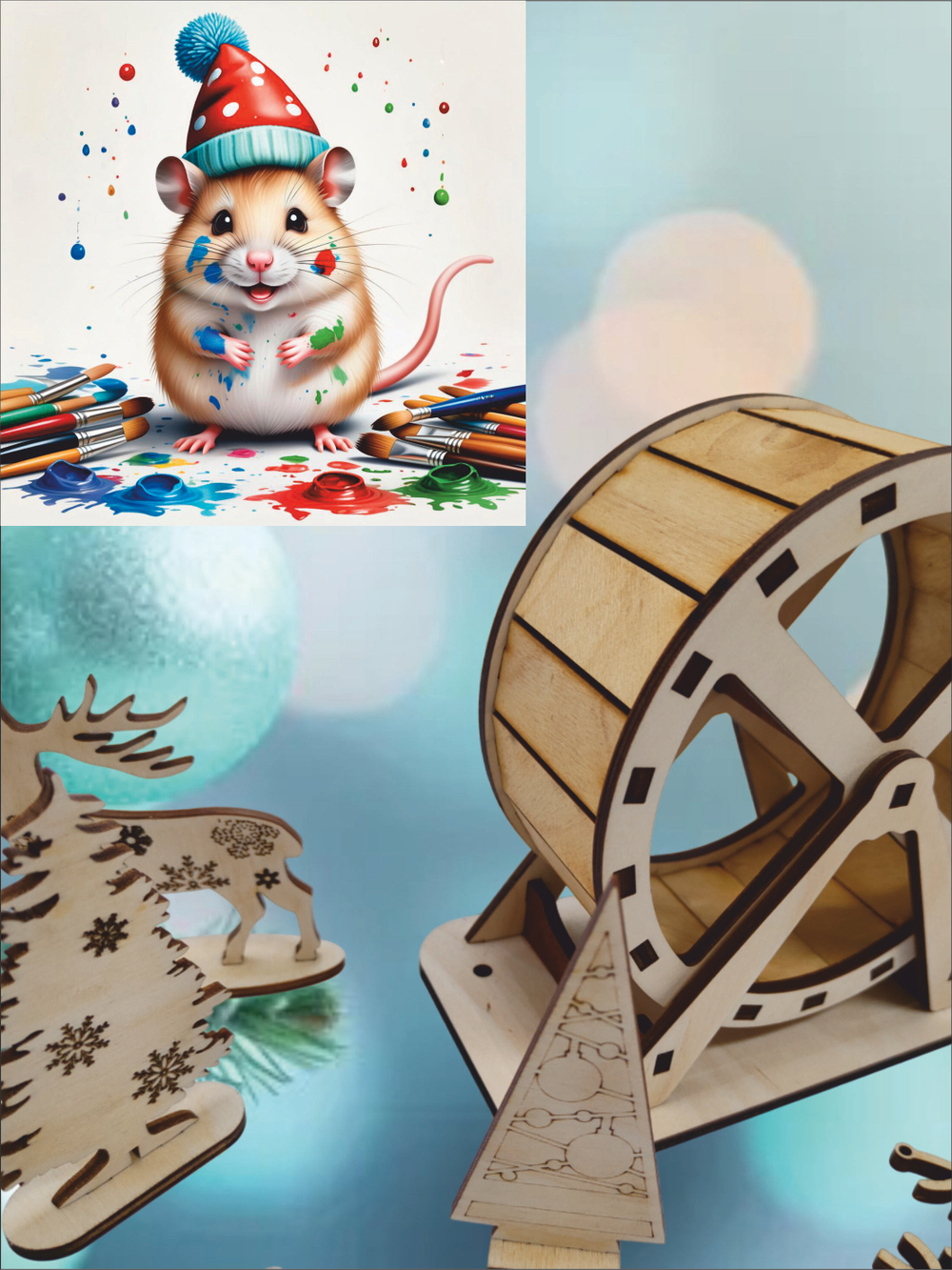 Новогоднее беговое колесо раскраска для хомяка 15см