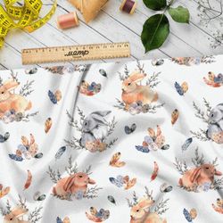 Ткань флис рыжие и серые кролики