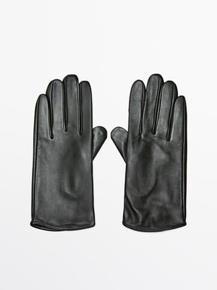 Massimo Dutti Перчатки из кожи наппа, зеленый