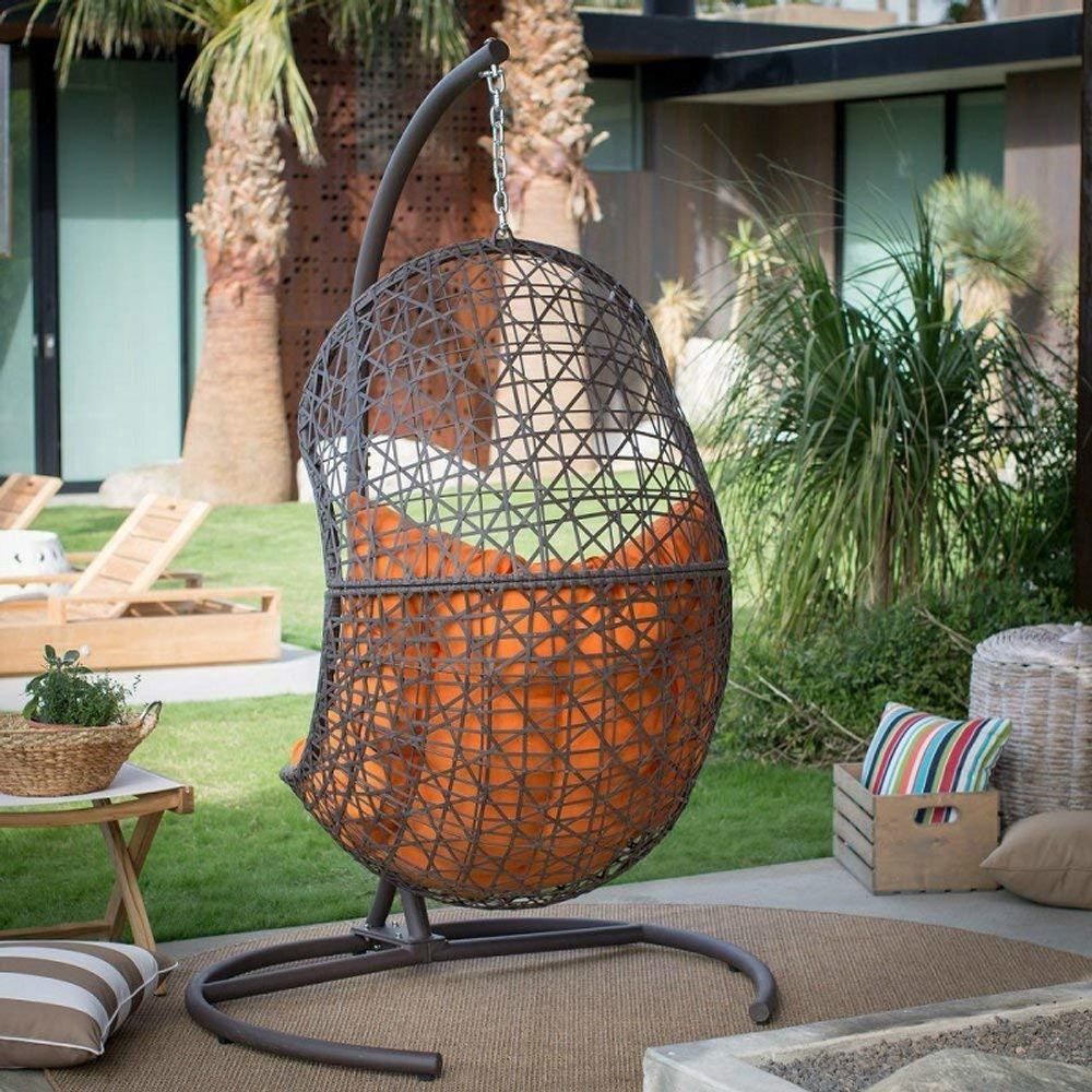 Подвесное кресло-кокон BARCELONA черное, оранжевая подушка (Laura Outdoor)