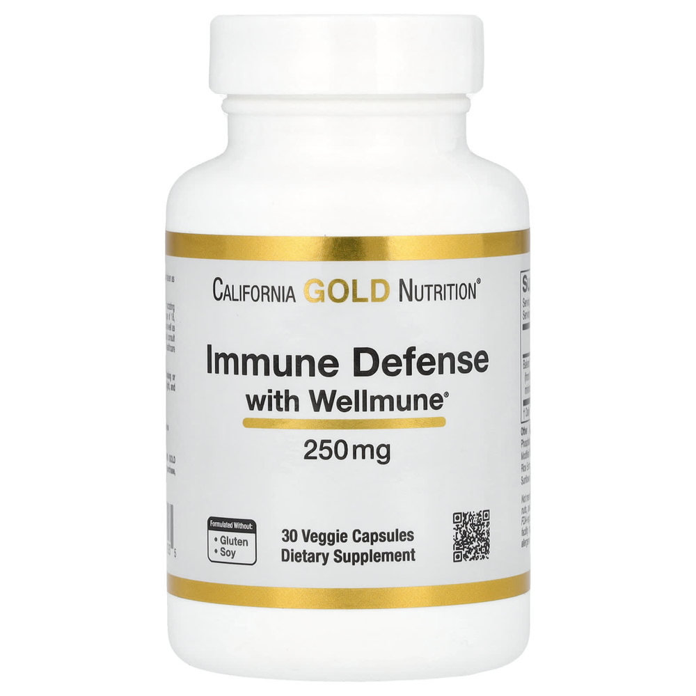 California Gold Nutrition, Immune Defense с Wellmune®, добавка для поддержки иммунитета, бета-глюкан, 250 мг, 30 растительных капсул