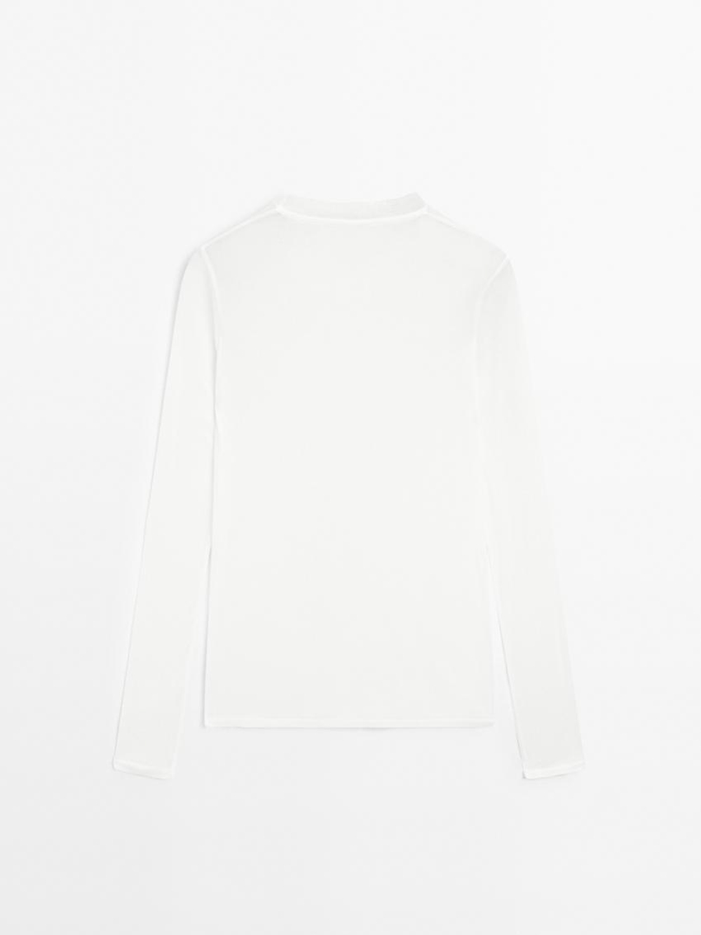 Massimo Dutti Футболка из 100% хлопка с деталями на воротнике, натуральный, кремовый