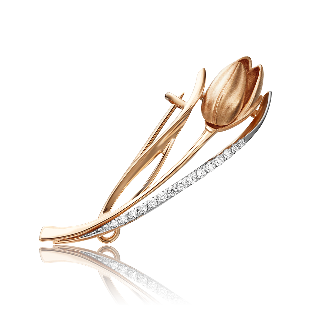 Брошь «Тюльпан» из красного золота c фианитами Артикул: 04-0215-00-401-1110-03