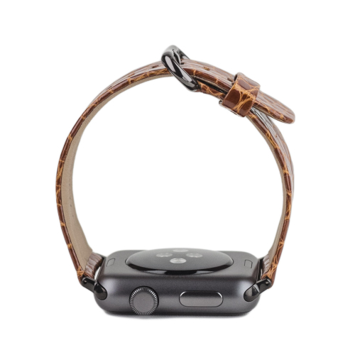 Ремешок для Apple Watch 44/45/46 mm из кожи аллигатора, цвета карамель лак