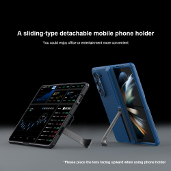 Чехол синего цвета на Samsung Galaxy Z Fold 5 от Nillkin, серия Super Frosted Shield Fold-Bracket Version, версия со съемной подставкой